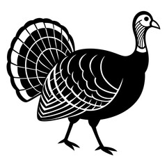 Cute Line Art Turkey Silhouette Black Vector Illustration