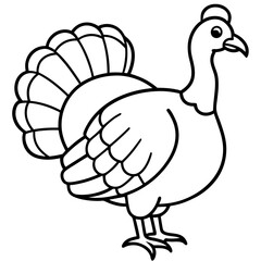Cute Line Art Turkey Silhouette Black Vector Illustration