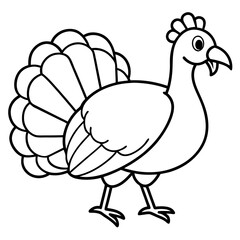 Cute Line Art Turkey Silhouette Black Vector Illustration
