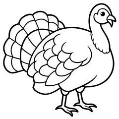 Cute Line Art Turkey Silhouette Black Vector Illustration