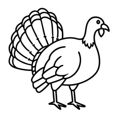Cute Line Art Turkey Silhouette Black Vector Illustration