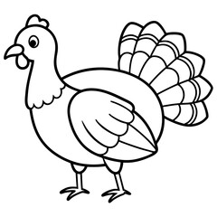 Cute Line Art Turkey Silhouette Black Vector Illustration