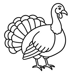Cute Line Art Turkey Silhouette Black Vector Illustration