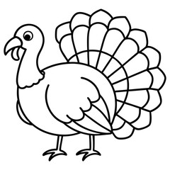 Cute Line Art Turkey Silhouette Black Vector Illustration