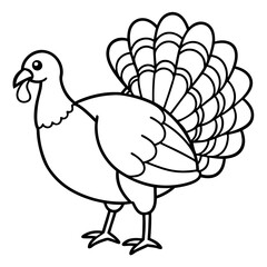 Cute Line Art Turkey Silhouette Black Vector Illustration