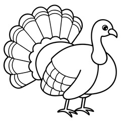Cute Line Art Turkey Silhouette Black Vector Illustration