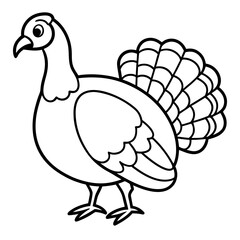 Cute Line Art Turkey Silhouette Black Vector Illustration