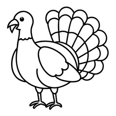 Cute Line Art Turkey Silhouette Black Vector Illustration