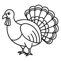 Cute Line Art Turkey Silhouette Black Vector Illustration