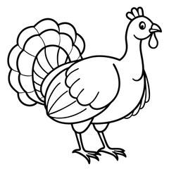 Cute Line Art Turkey Silhouette Black Vector Illustration