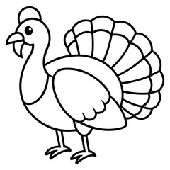 Cute Line Art Turkey Silhouette Black Vector Illustration
