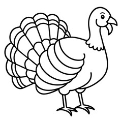 Cute Line Art Turkey Silhouette Black Vector Illustration