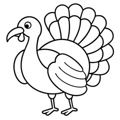 Cute Line Art Turkey Silhouette Black Vector Illustration