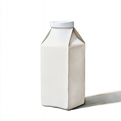 Serene Watercolor Painting of a Milk Carton, Minimalist Design, Clean and Simple White Background