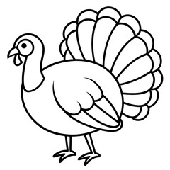 Cute Line Art Turkey Silhouette Black Vector Illustration