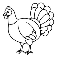 Cute Line Art Turkey Silhouette Black Vector Illustration