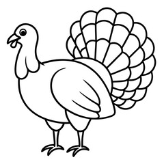 Cute Line Art Turkey Silhouette Black Vector Illustration