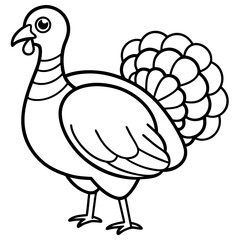 Cute Line Art Turkey Silhouette Black Vector Illustration
