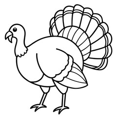 Cute Line Art Turkey Silhouette Black Vector Illustration
