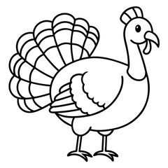 Cute Line Art Turkey Silhouette Black Vector Illustration