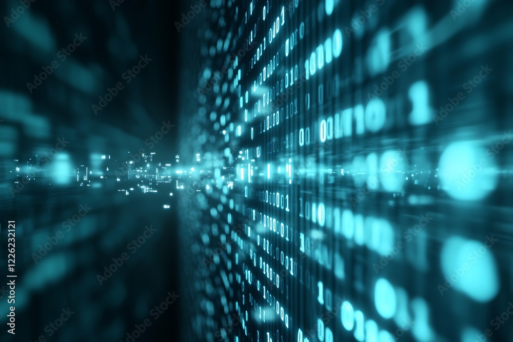 Poster Abstract Digital Binary Code Background With Glowing Lights : Generative AI