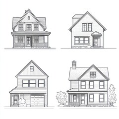 Four House Exterior Designs Architectural Drawings