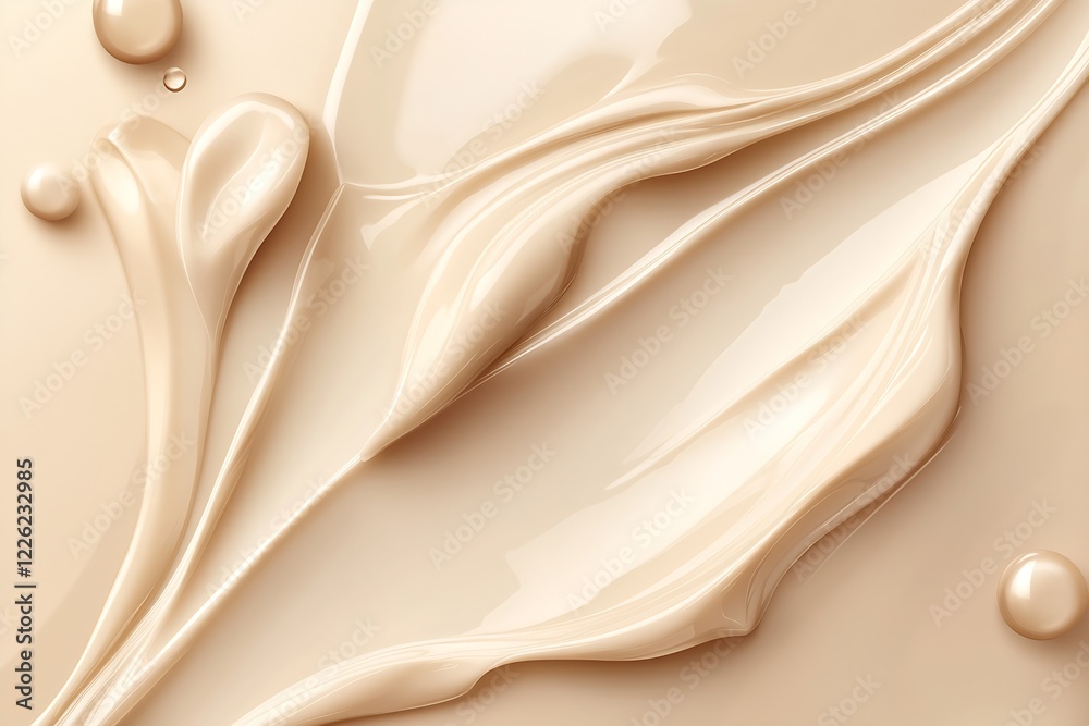 Poster creamy beige liquid splash with smooth flowing curves background : generative ai