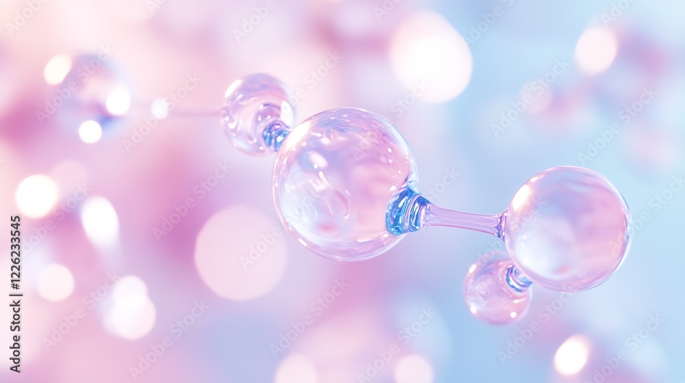Poster abstract molecular structure with pink and blue hues in scientific background design : generative ai