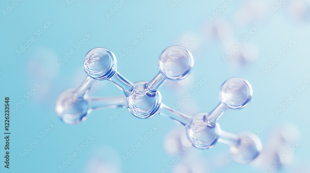 Poster abstract scientific molecule structure with crystal clear blue background : generative ai