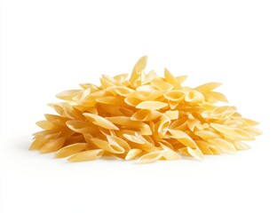 Pile of uncooked pasta isolated on white.