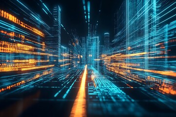 Dynamic Urban Cityscape with Virtual Light Trails and Futuristic Architecture : Generative AI