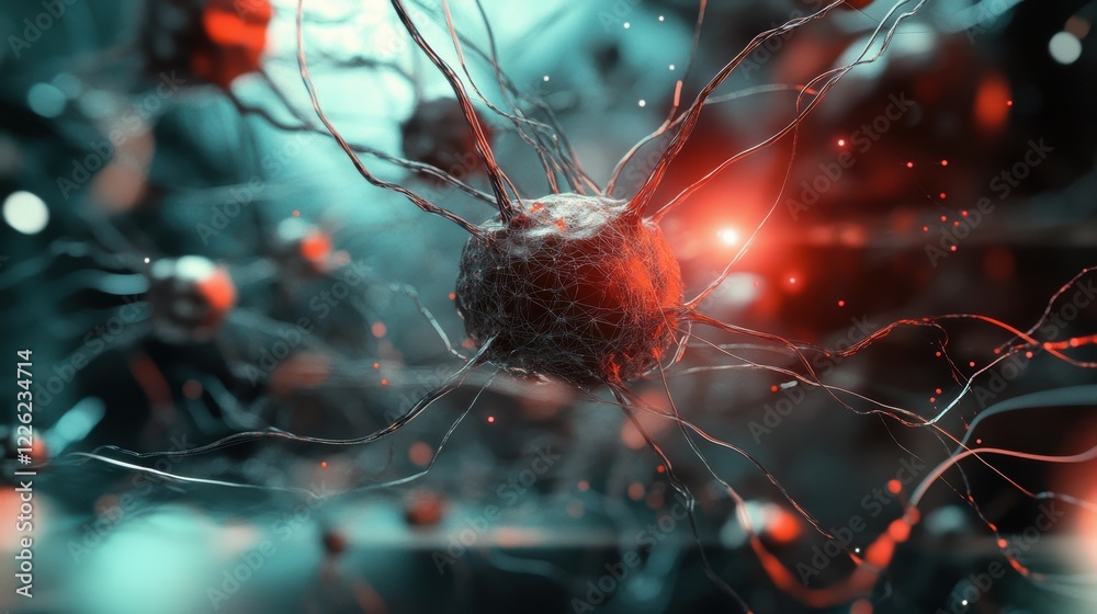 Poster exploring neural network dynamics in a futuristic lab environment a visualization of neurons and syn