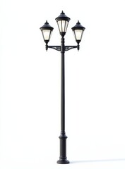 Three-light classic lamp post, isolated on white.