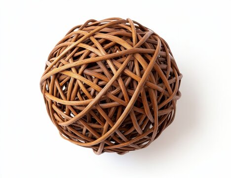 Woven wicker ball, sphere, brown rattan, isolated on white background. - Powered by Adobe