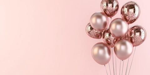 Fototapeta premium Elegant rose gold balloons arranged against a soft pink background for a festive celebration or special occasion