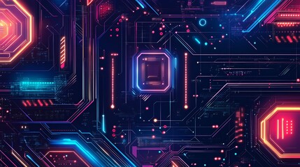 Abstract Neon Circuit Board Digital Technology Design