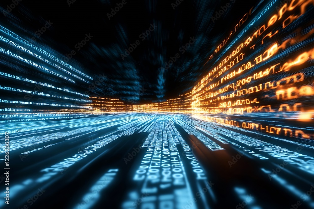 Aufkleber Abstract High-Speed Data Visualization with Neon Digital Streams : Generative AI