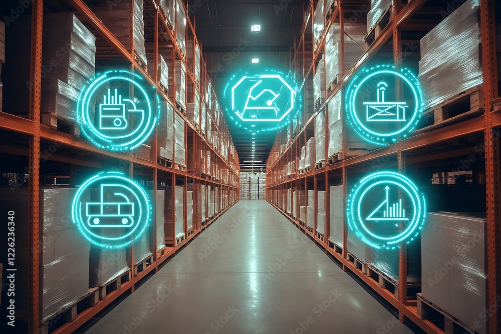 Aufkleber Warehouse Automation with Futuristic Industrial Digital Interface : Generative AI