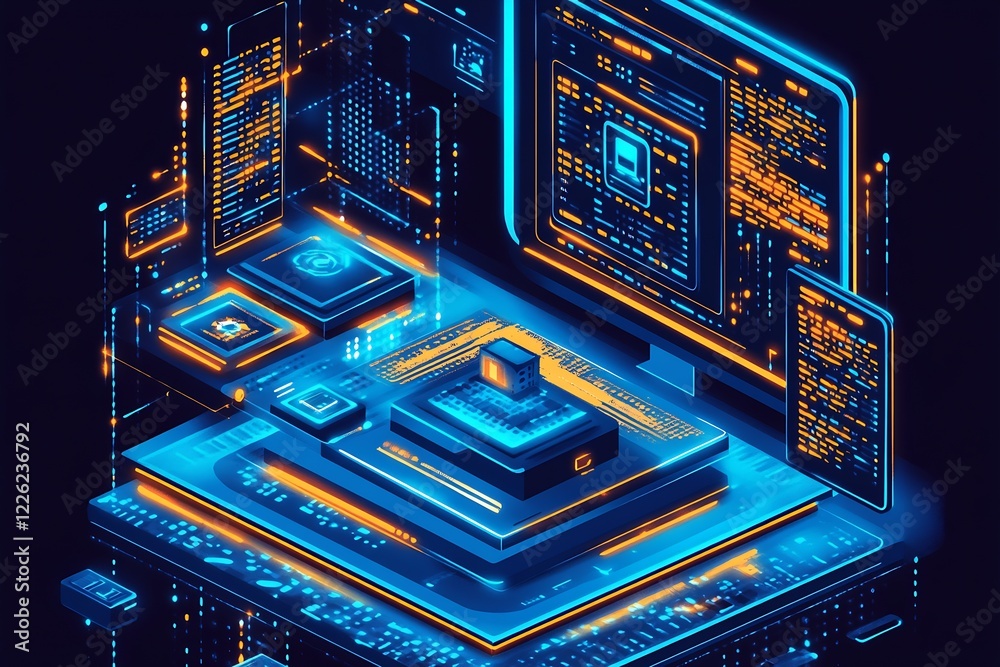 Poster Advanced Cyber Circuitry with Illuminated Network and Core Processor : Generative AI