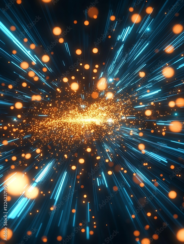 Poster vibrant abstract energy burst depicting science fiction concepts and innovation : generative ai