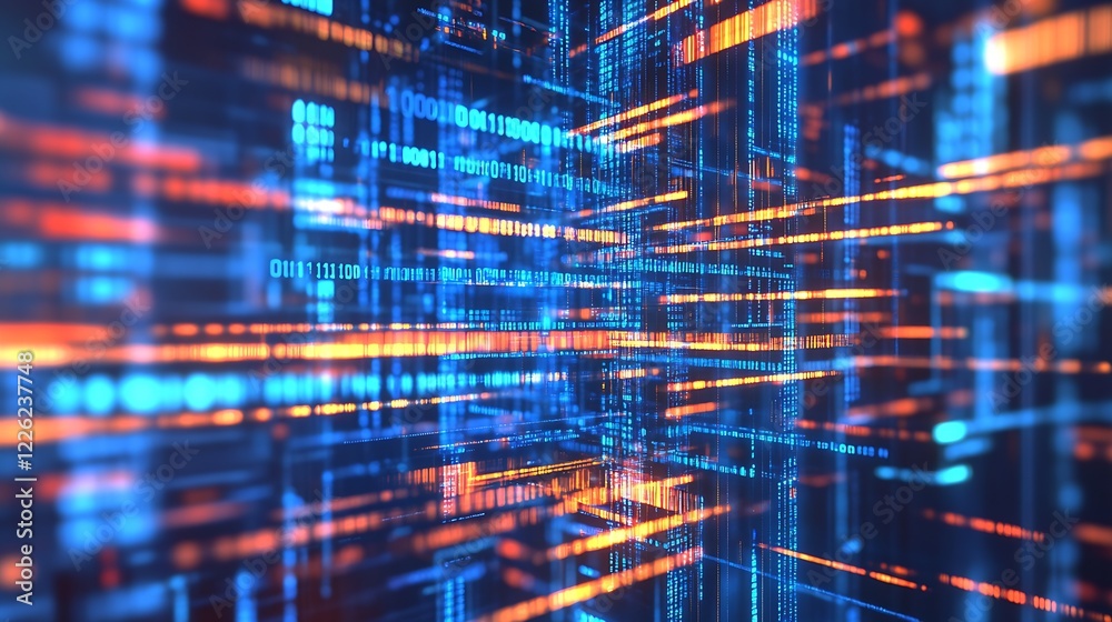 Aufkleber Dynamic Abstract Tech Background with Interlacing Blue and Orange Patterns : Generative AI
