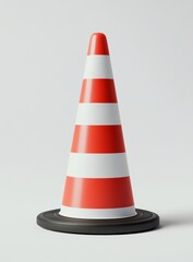 Red and white striped traffic cone on a black base.