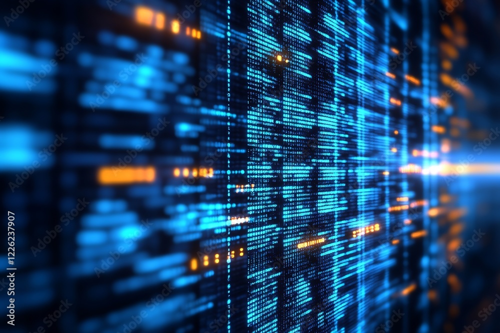 Aufkleber cyber blue and orange light streams in high-speed digital environment : generative ai
