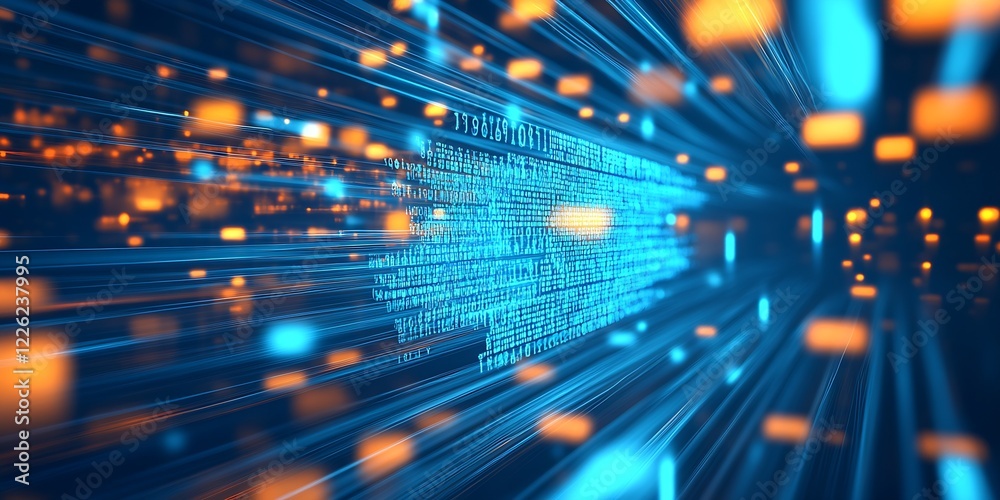 Aufkleber Dynamic Blue and Orange Binary Code Motion Blur for Futuristic Digital Technology Concept : Generative AI