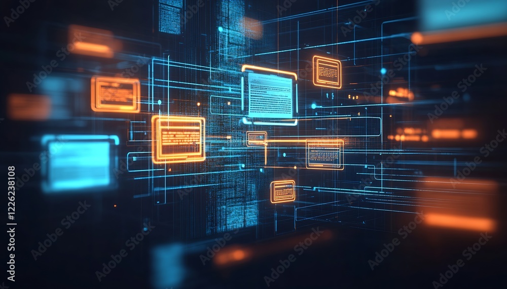 Aufkleber Advanced High Tech Digital Network Interface Featuring Dynamic Data Blocks : Generative AI