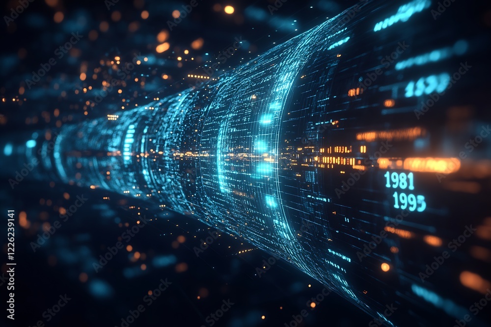 Leinwandbilder High-Speed Digital Data Tunnel with Emerging Time Codes and Light Patterns : Generative AI
