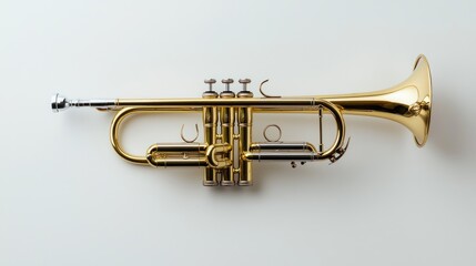 Fototapeta premium A shiny brass trumpet displayed on a white background, highlighting its musical design.