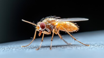 Obraz premium A close-up image of a small orange fly with distinctive features.