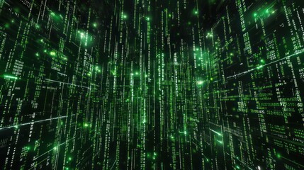 Obraz premium Abstract Green Binary Code Digital Data Stream Background Matrix Style