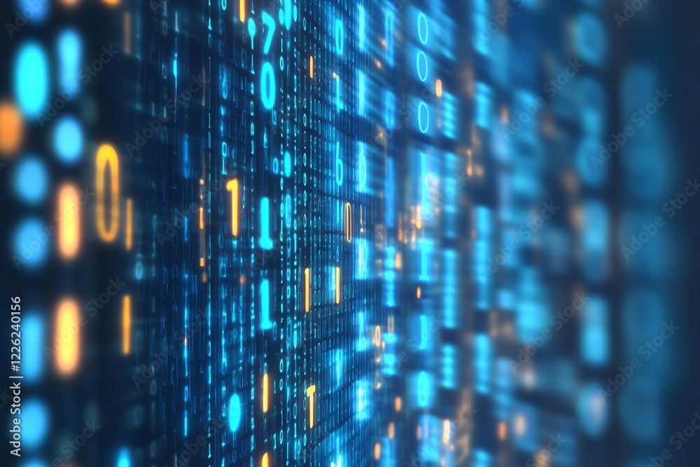 Aufkleber Binary Data Streams on Blue Digital Background for Technology and Communication Concepts : Generative AI
